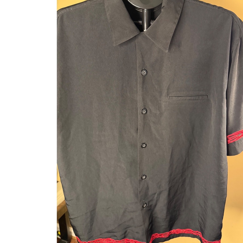 Silver Point Mens Black Short Sleeve Button Down Shirt Red Barbed Wire Large